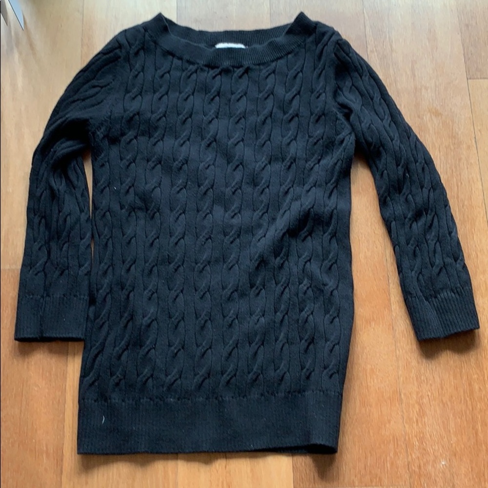 Boat neck cable knit 3/4 sleeve black sweater